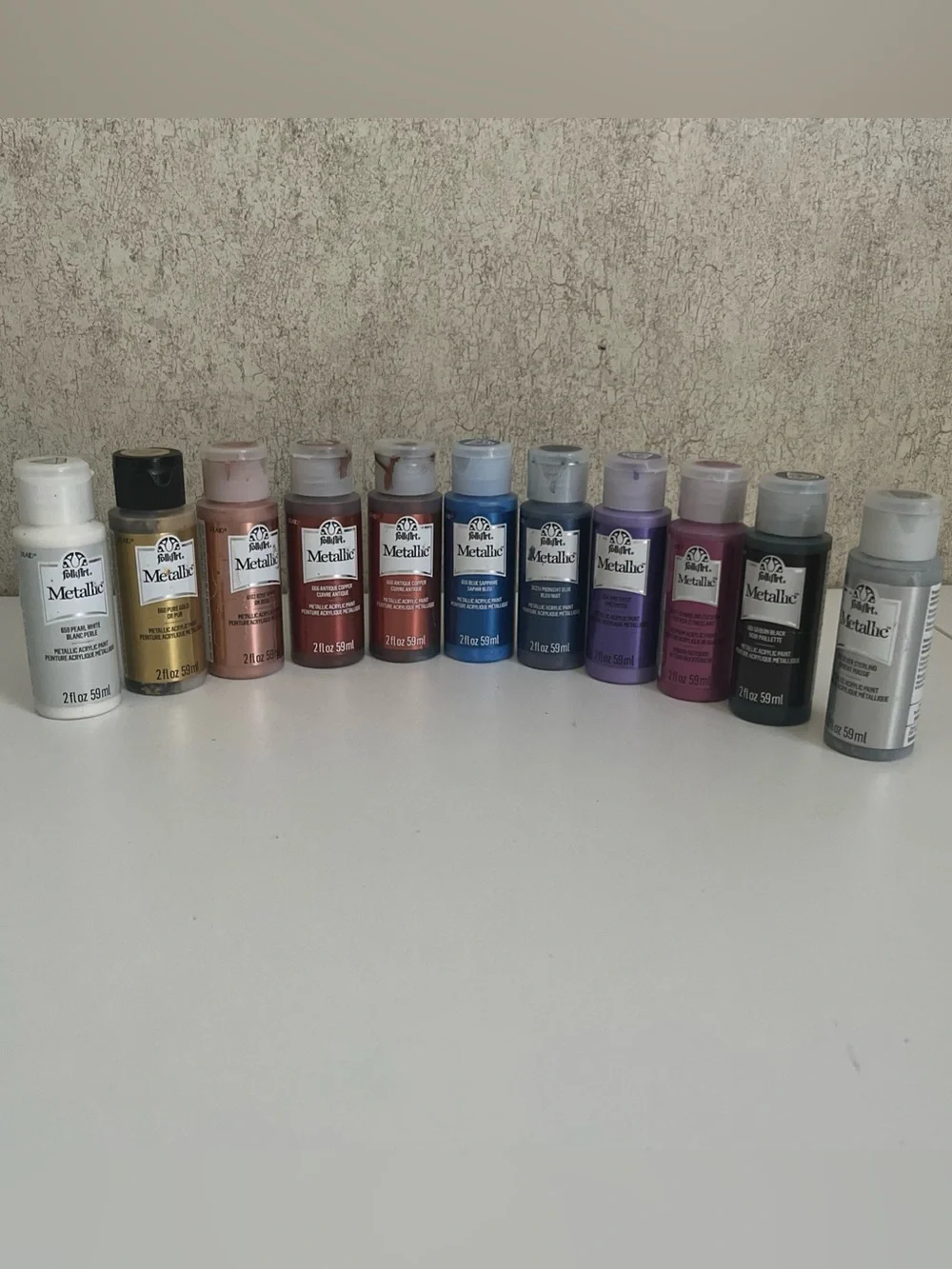 Folk Flirt Metallic Acrylic Paint Bundle Used Lot of 11 2oz Bottles